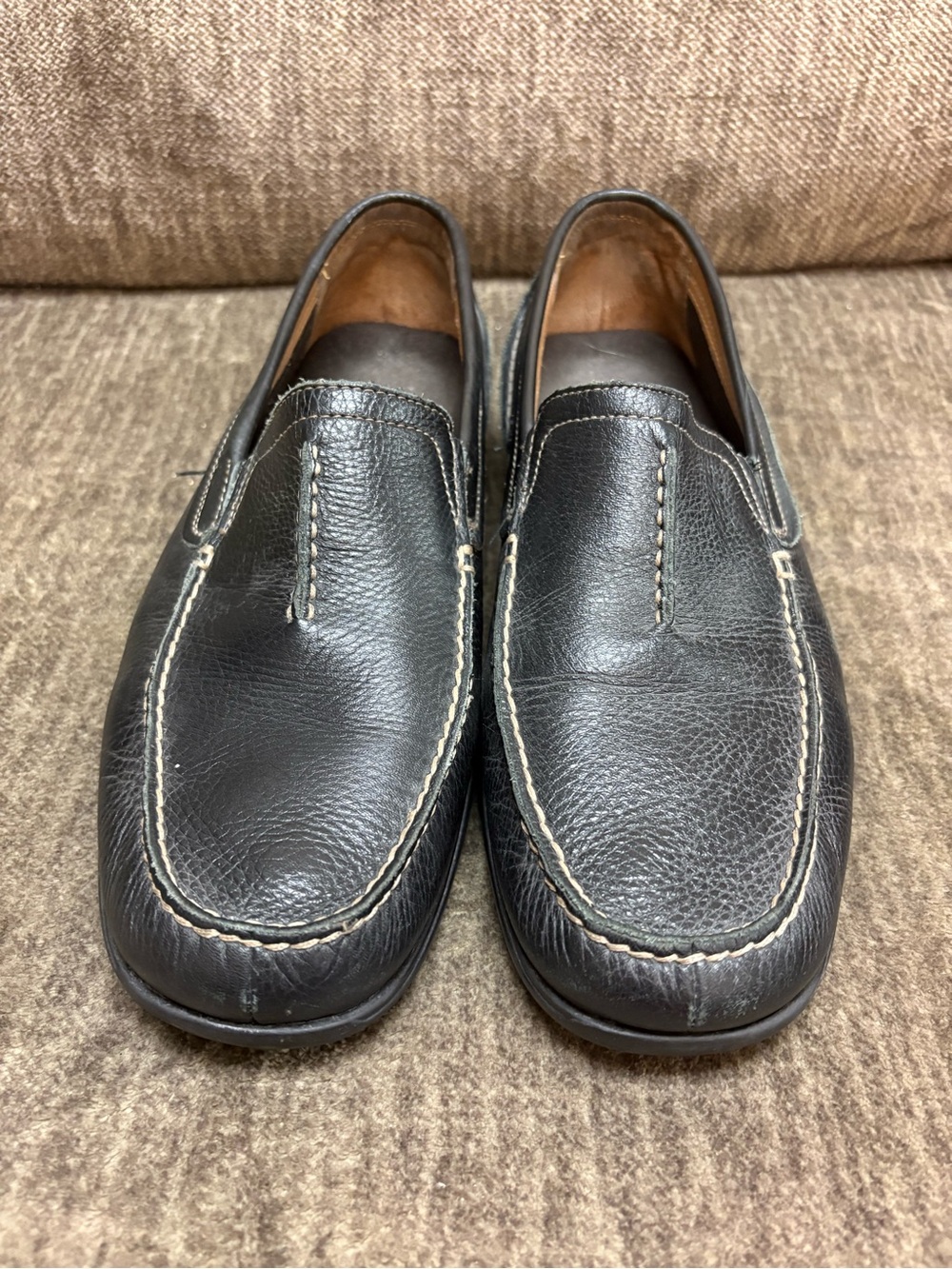 Clarks Black Leather Slip-On Loafers with Contrast Stitching 12M